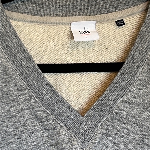 CAbi Heather Gray and Cream V-Neck Sweater - Picture 6 of 7